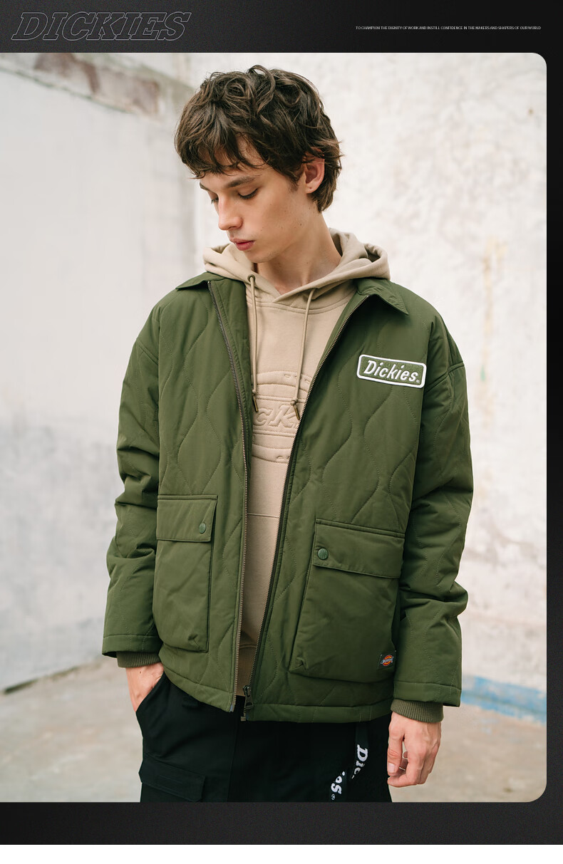 dickies 棉服 绣花徽章充棉绗缝埃森威尔夹克新品dk008009 黑色 00s