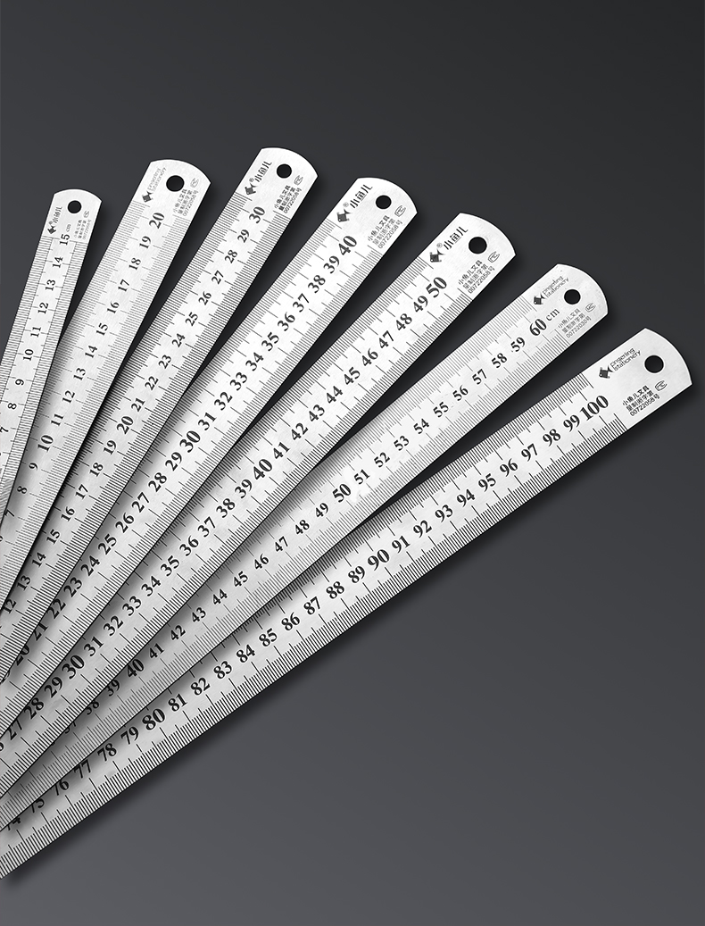 小鱼儿不锈钢尺子直尺金属长尺工具尺30405060100cm刻度尺铁尺文具