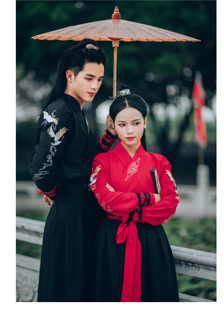 汉服男装古装长袍成人男士古风仙气绣仙鹤刺绣交领情侣男女表演服武侠