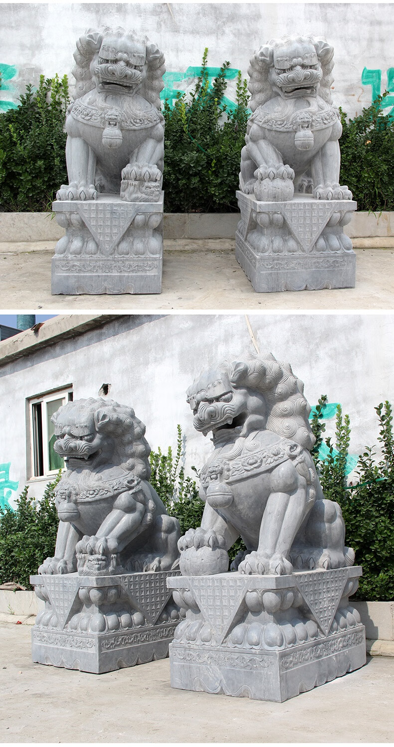 聚杨石雕青石石狮子一对家用庭院看门门口祠堂摆件墓地汉白玉小号精品