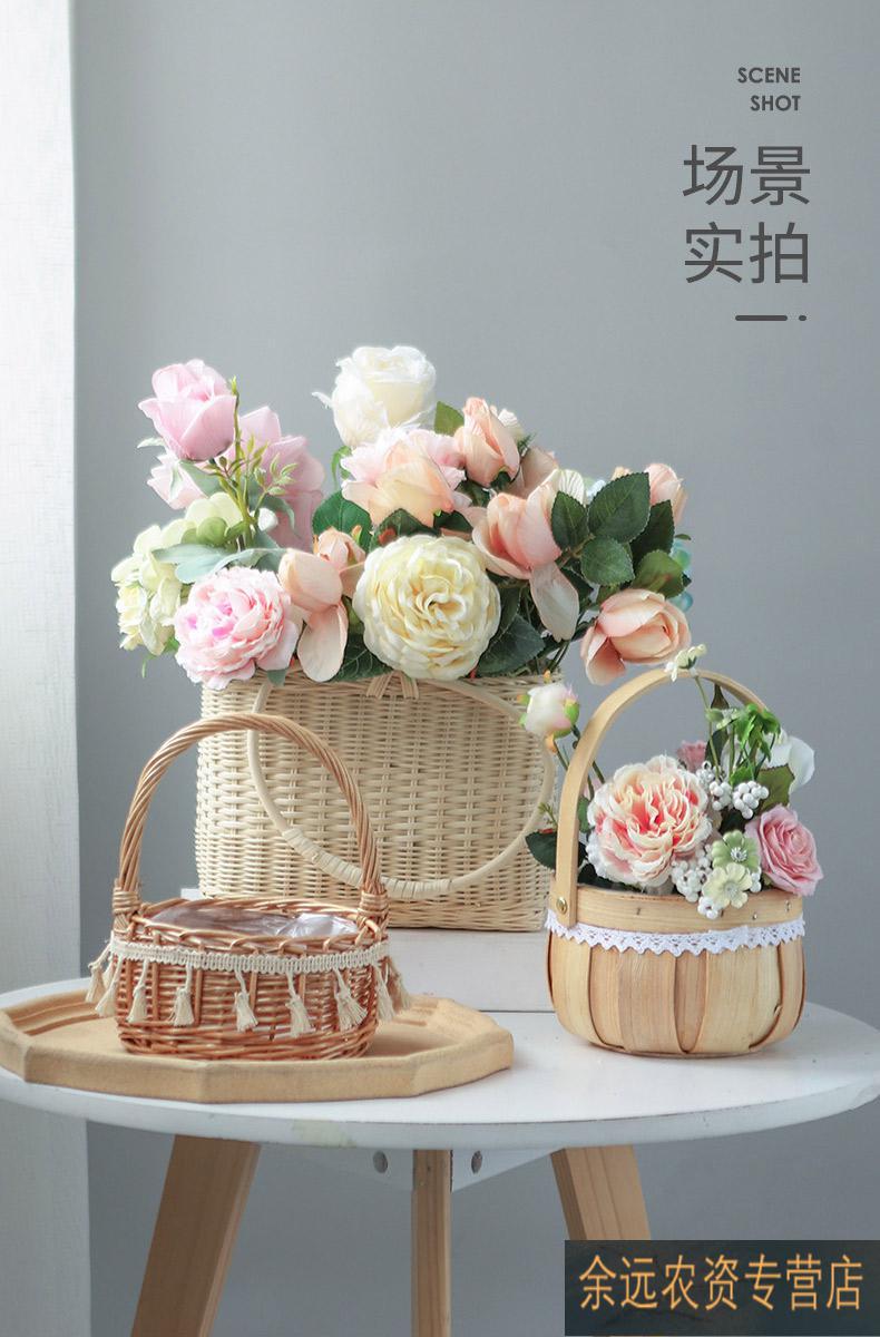 花篮筐手提花篮清新花束装饰手工藤编竹编花篮插花花童婚礼手提篮花艺