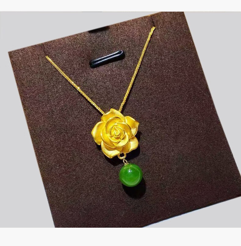 珠宝玫瑰花珍珠黄金项链女花朵吊坠999足金纯金挂坠送妈妈母亲节礼物