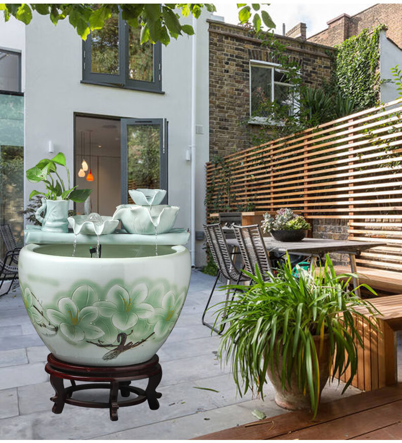 循环流水陶瓷鱼缸客厅大号庭院大缸水缸阳台喷泉养鱼缸睡莲荷花缸三