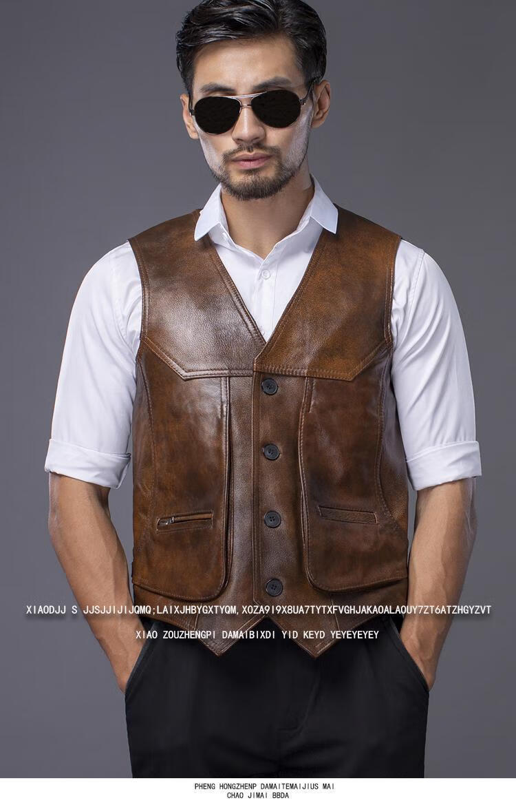刀锋意志中老年真皮马甲男士多口袋头层牛皮复古修身马夹背心西装款宽