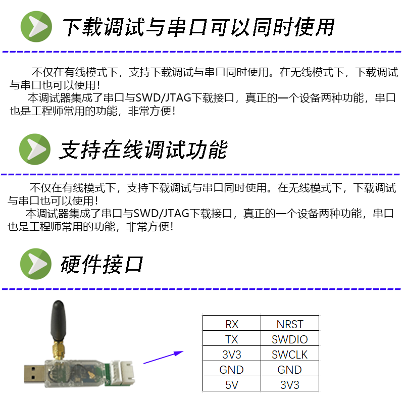 無線仿真器下載器調試器代jlinkstlinkv8v9無線串口dap36dbi天線20cm