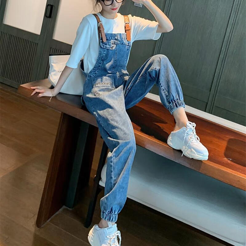 潮牌女装女士牛仔裤背带女夏季减龄牛仔背带裤女2021春季新款韩版宽松