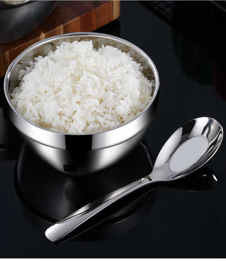 优泊仕碗碗家用304不锈钢儿童吃米饭碗双层防烫防摔碗筷餐具304碗大号