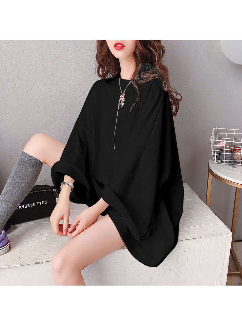 木南飞chic上衣春秋季韩版胖妹妹宽松大码女装中长款长袖t恤女t学生