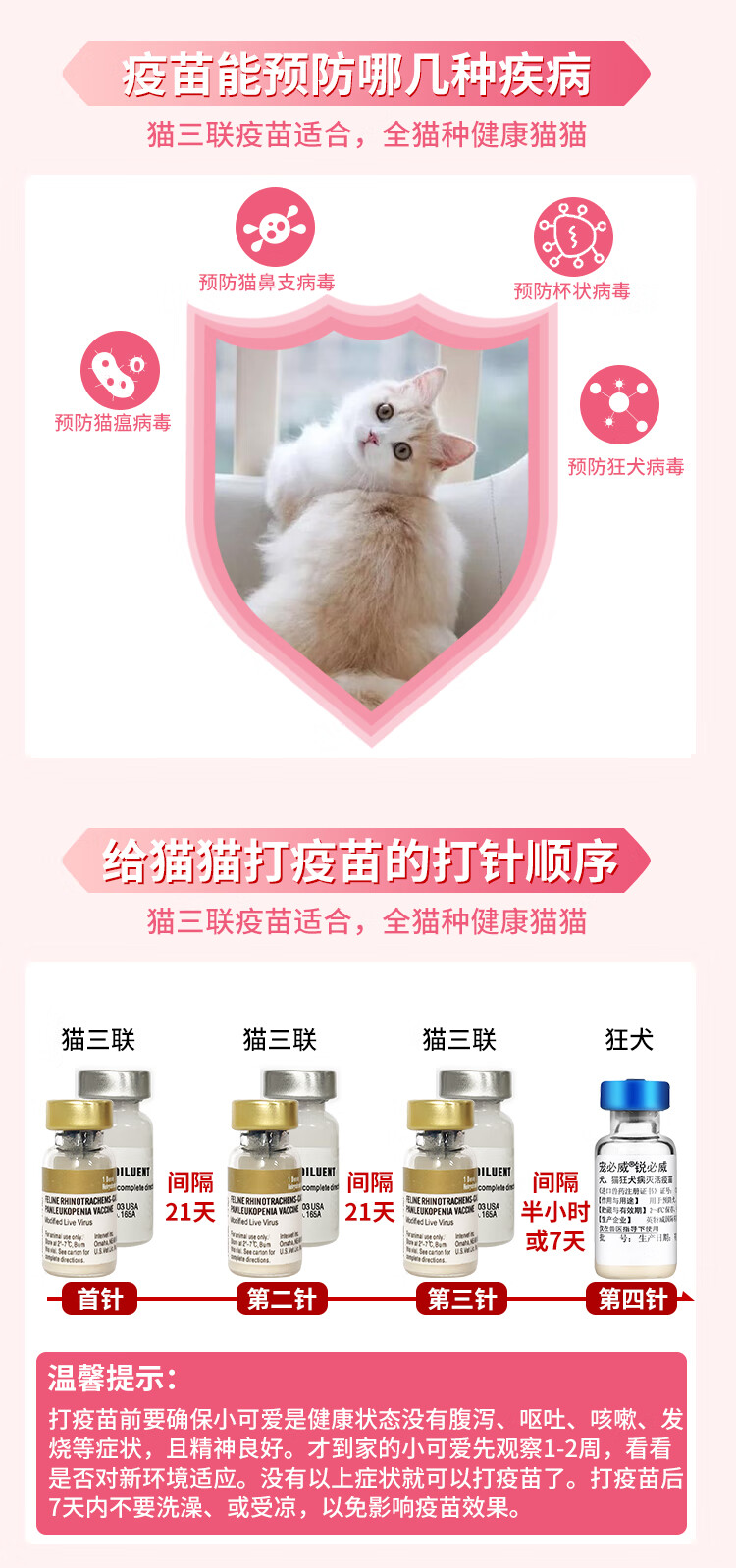 荷兰英特威猫三联3联妙三多猫疫苗小猫幼猫3针加1狂犬猫针一套自打