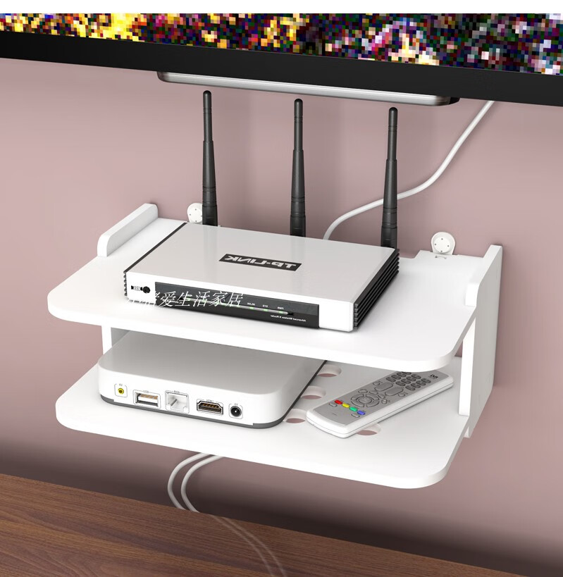 客厅电视机顶盒架墙上置物架路由器收纳盒壁挂卧室装饰隔简约加长无痕