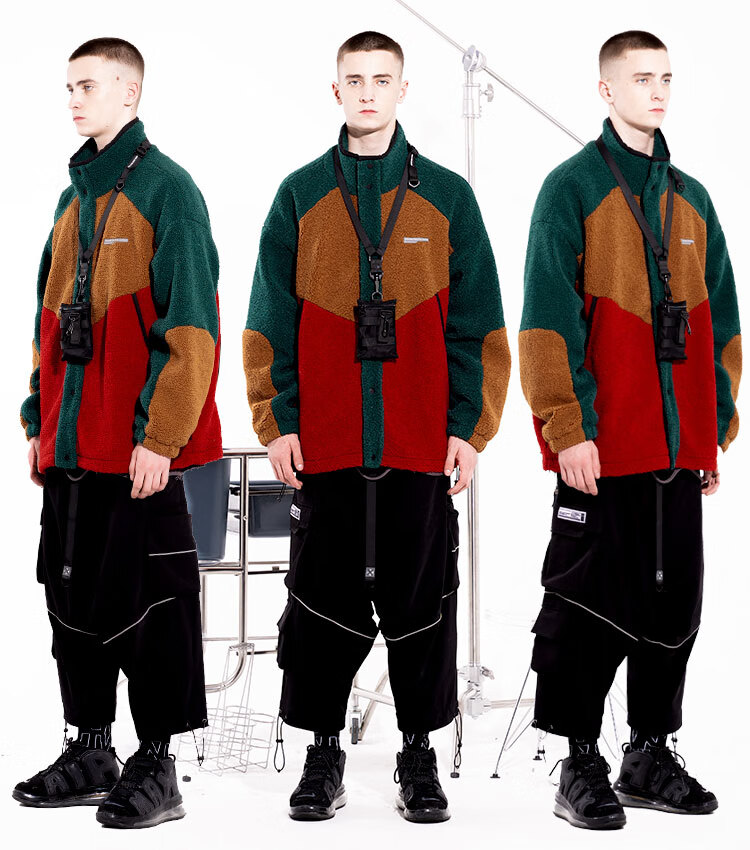 killwinner国潮拼接摇粒绒外套男潮牌复古情侣装夹克男女ins潮流嘻哈
