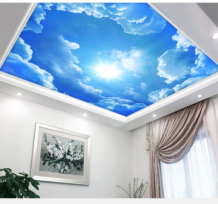 定制天花板吊顶壁纸蓝天白云3d墙纸卧室棚顶壁画客厅过道屋顶天空墙布