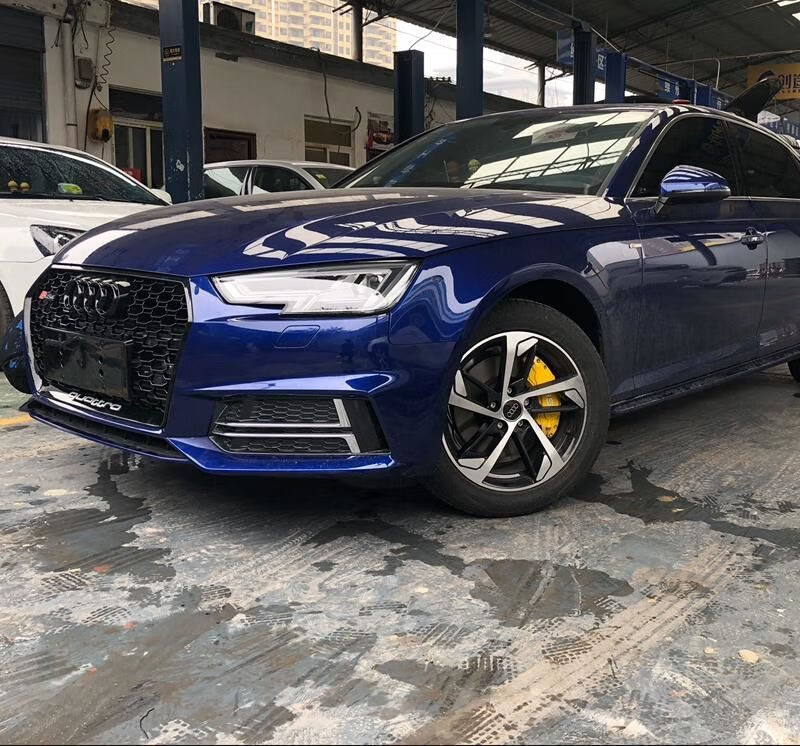 适用于奥迪1719新款a4l改装rs4蜂窝前脸格栅雾灯框精品升级改装黑框无