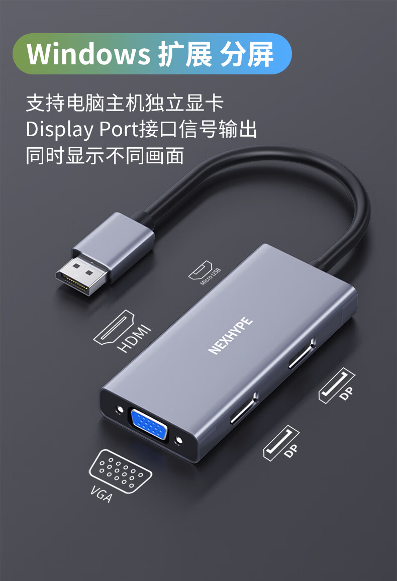 华为huawei通用电脑分屏器主机显卡炒股多屏异显一分四显示器hdmi多