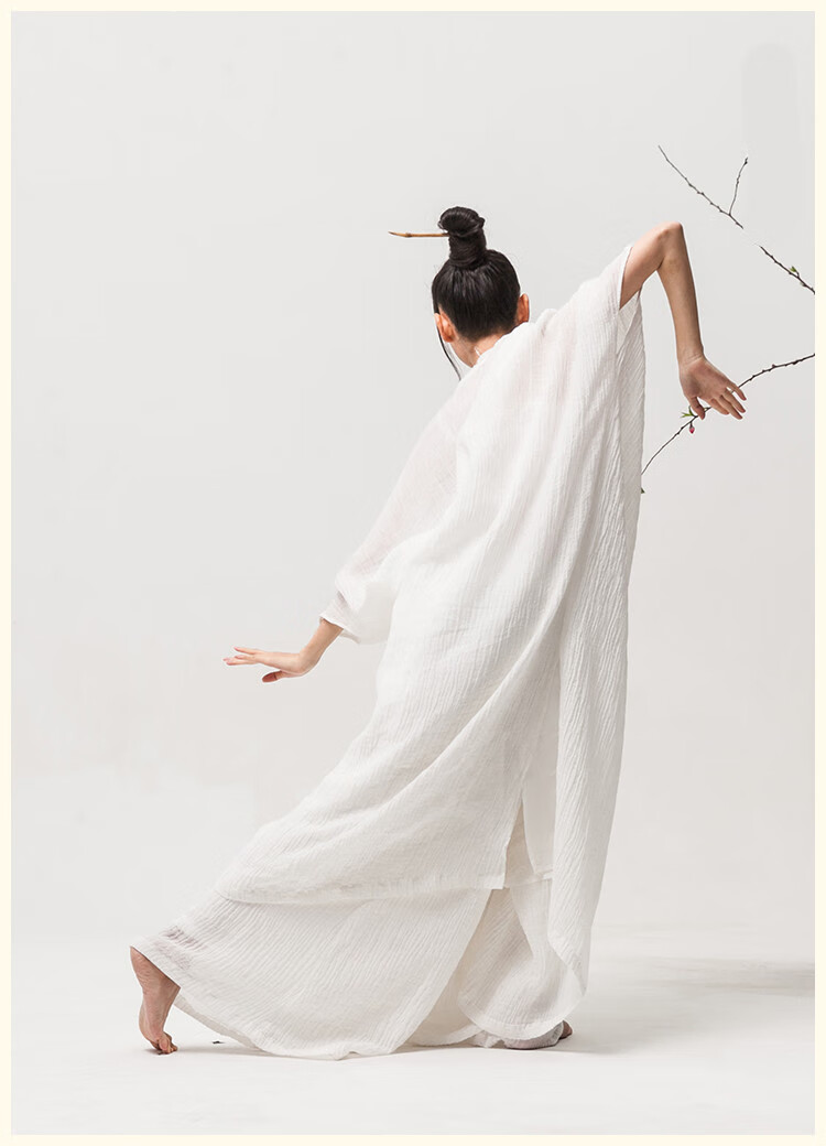 中式复古风禅舞服装女禅意中国风苎麻连衣裙宽松大码女装禅舞服女棉麻