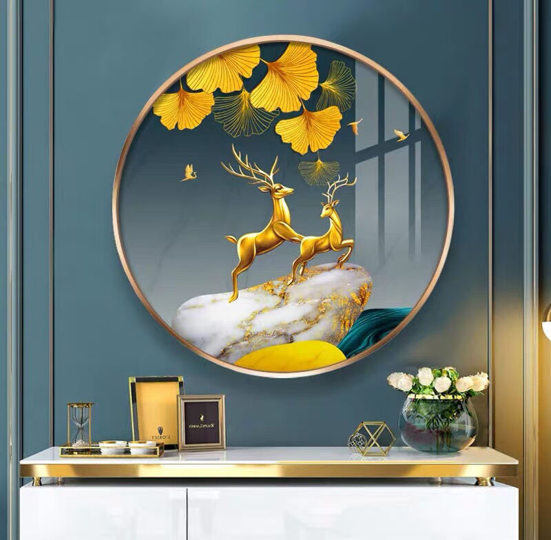 鱼梦 进门大圆形抽象玄关装饰画 背景墙客厅晶瓷镶钻壁画 走廊过道挂