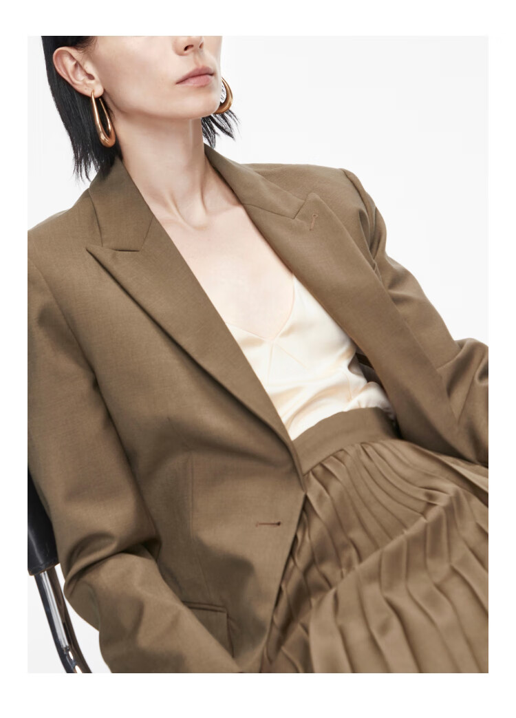 edition复古西装外套女春春宽肩羊毛西服 茶褐色 xs/155