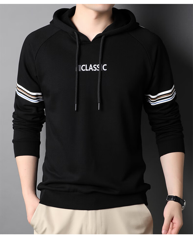 意大利高端品牌传奇保罗 秋季新款纯色条纹连帽卫衣中年男士休闲刺