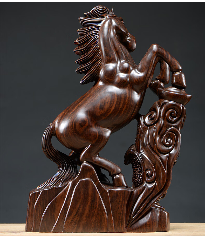 仙莱阁木雕马摆件实木质雕刻马到成功根雕十二生肖马家居装饰工艺礼品