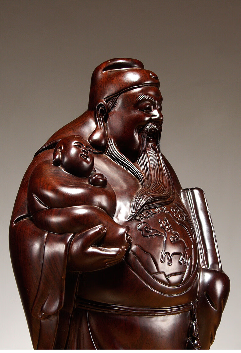 千可木雕福禄寿像收藏雕刻长辈贺寿送礼品实木红木摆件新店公司开业