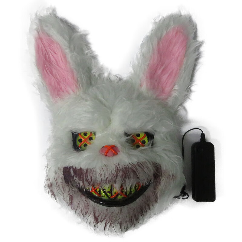 抖音同款血腥兔子 泰迪毛绒狂欢派对万圣节恐怖兔子发光面具 血腥泰迪