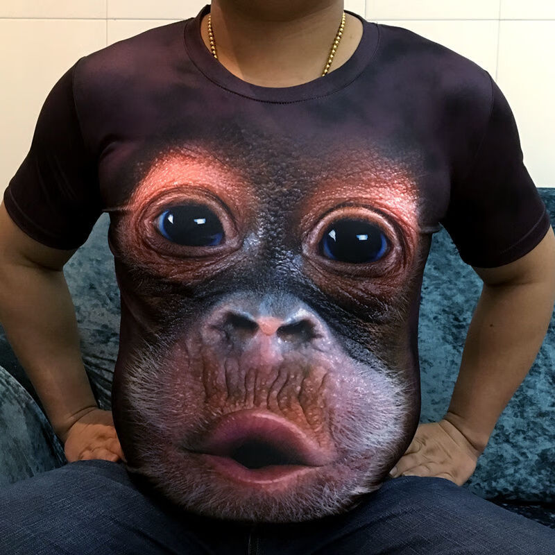 步宾罗搞笑肌肉奇葩衣服潮男短袖t恤3d立体图案个性假胸腹肌衫小豆色