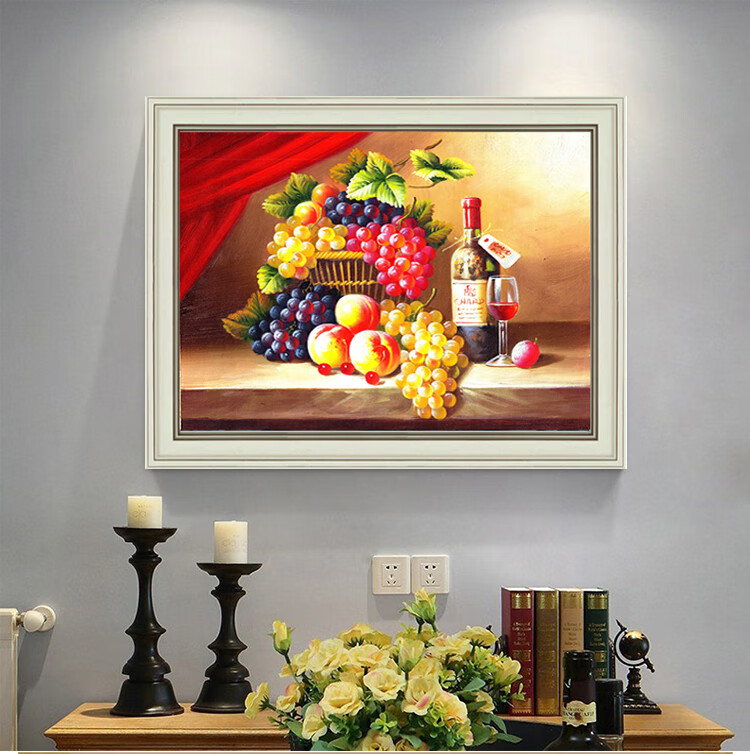 京选好货美式餐厅装饰画饭厅墙画厨房挂画红酒水果横款壁画饭店酒柜挂