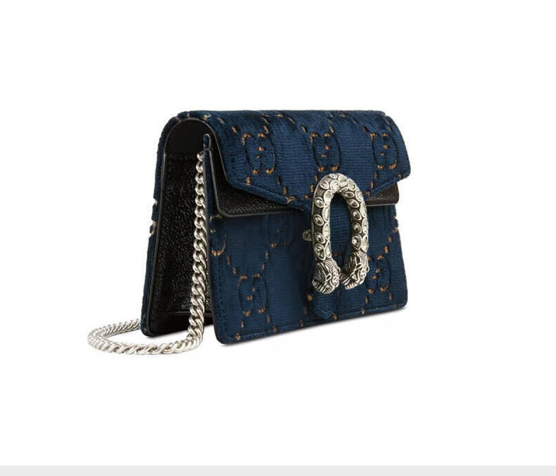 gucci古驰女士时尚双g纹花纹装饰丝绒链条翻盖包单肩斜跨包迷你包情人