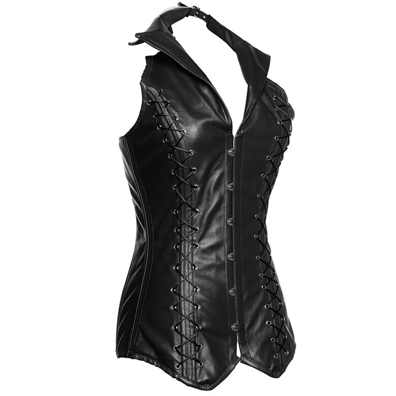 朋克收腹束腰服欧美宫廷朋克塑身衣钢骨挂脖上衣派对哥特演出服装黑色