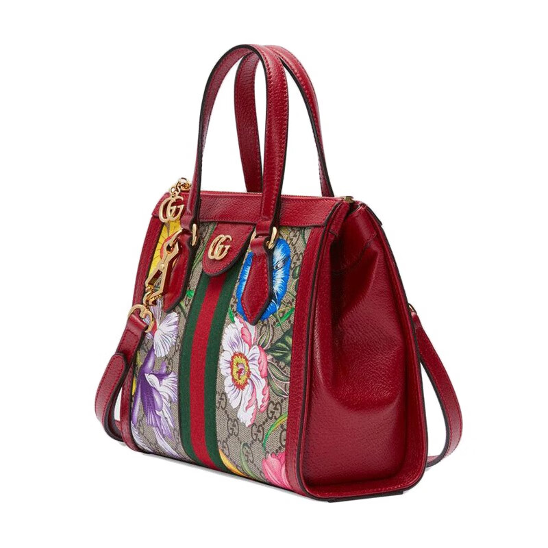 gucci古驰红色复古ophidia花卉手拎包cs红色24205105