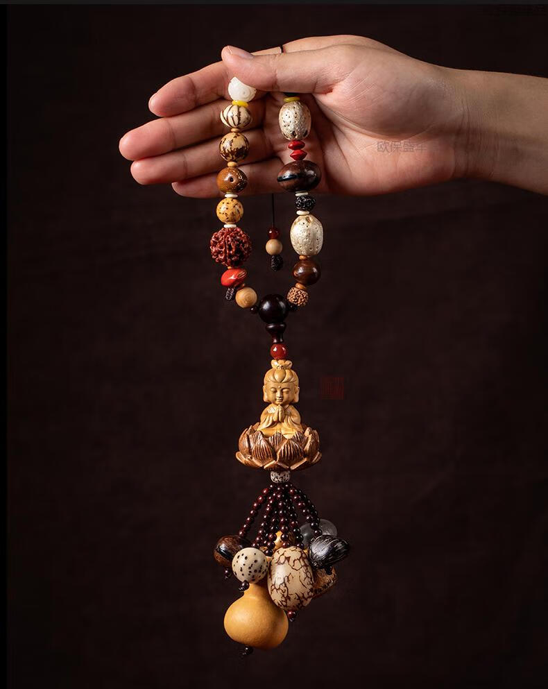 十八子菩提桃木莲花观音佛男女汽车挂件车内吊饰坠符 五彩大莲花款