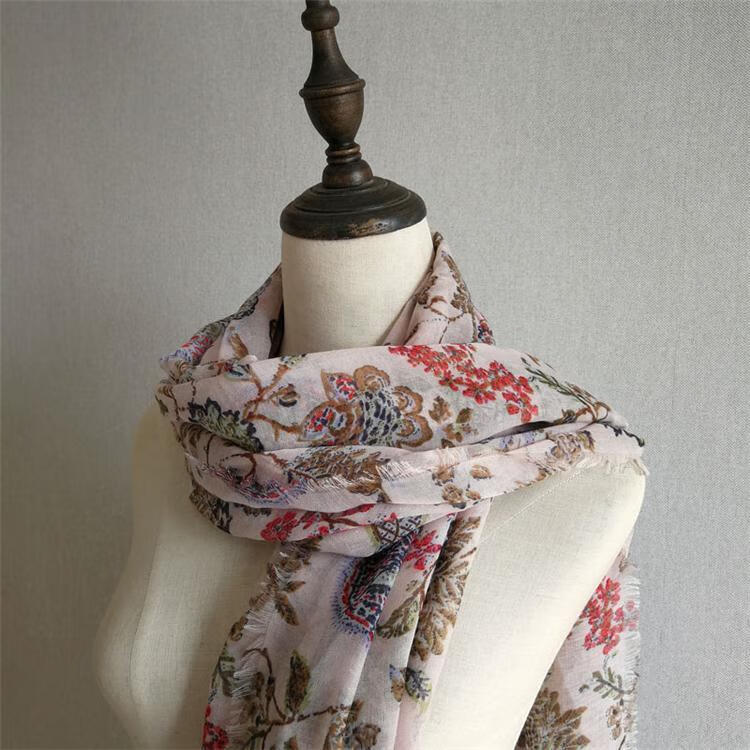 西班牙女薄棉手感碎花围巾春夏秋遮阳披肩柔软有气质花色一190x100