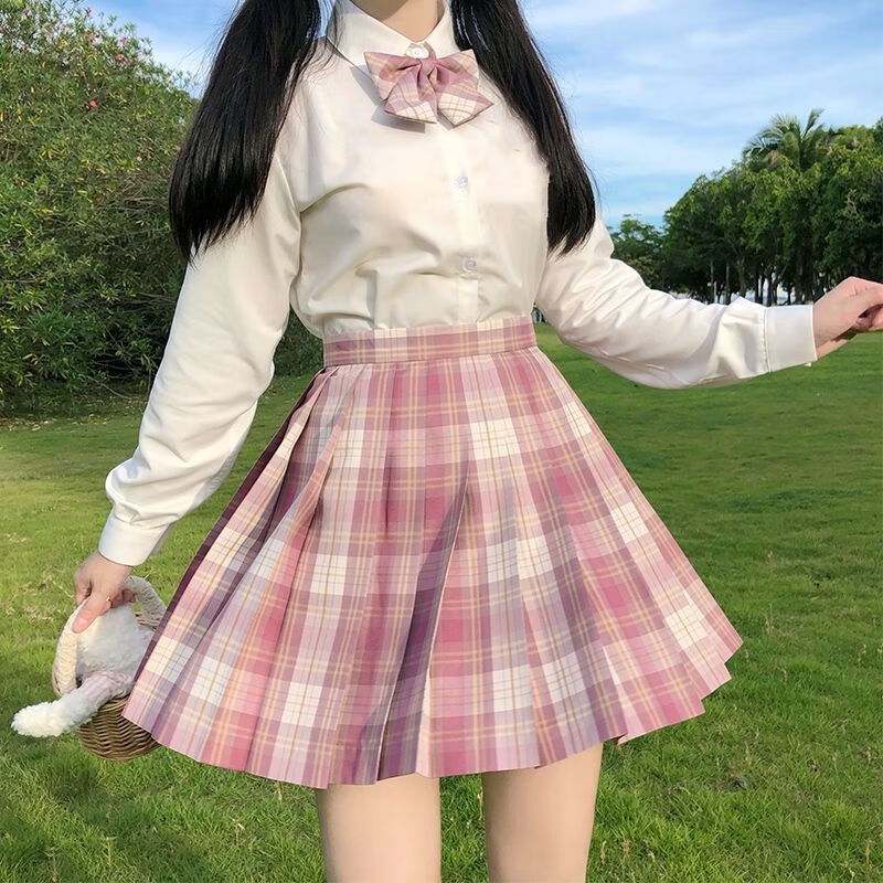 jk制服裙格裙合集春秋套装百褶裙学生jks制服校服校园风烟灰格裙长袖