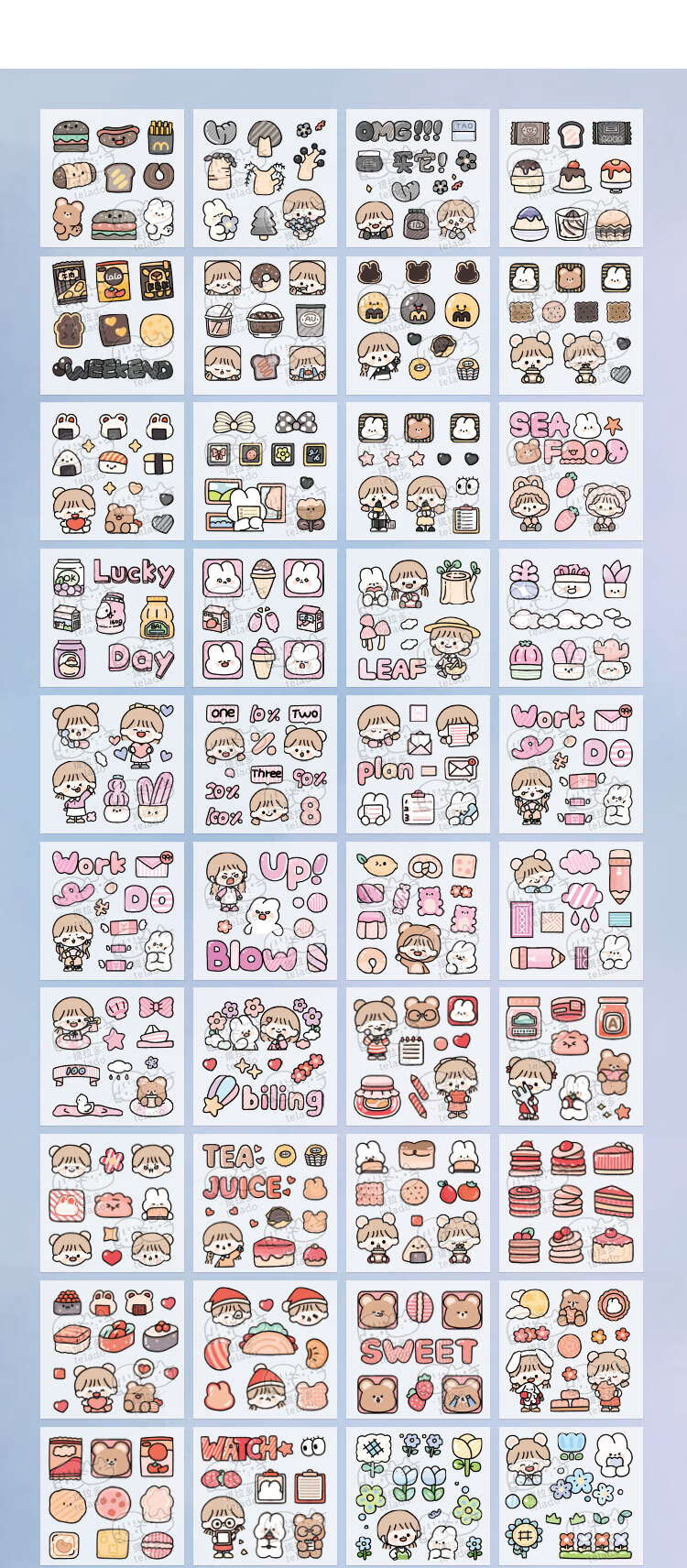 100张手账贴纸pet透明防水手帐素材套装粘贴装饰小图案卡通儿童可爱