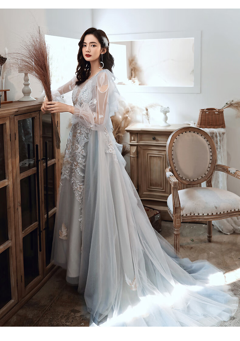 罗蒙romon高端大气晚礼服女气质生日宴会主持人名媛订婚连衣裙仙气