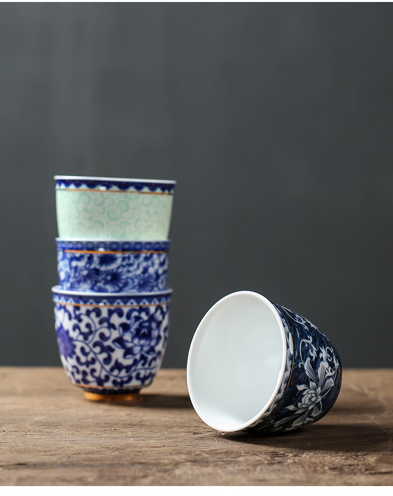 古笙记 青花瓷陶瓷茶杯单杯家用品茗杯大号主人杯景德镇中式古典复古