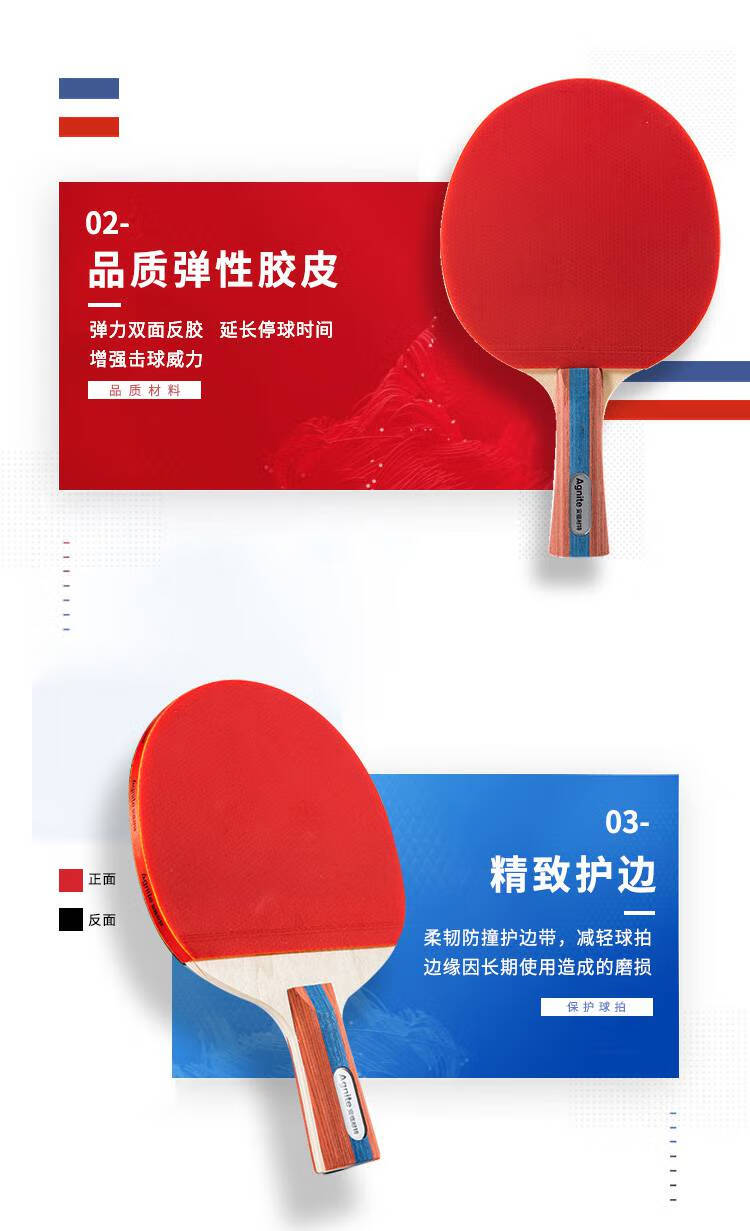 安格耐特乒乓球拍初学者小学生长柄横拍短柄直拍包双面反胶f2310横拍