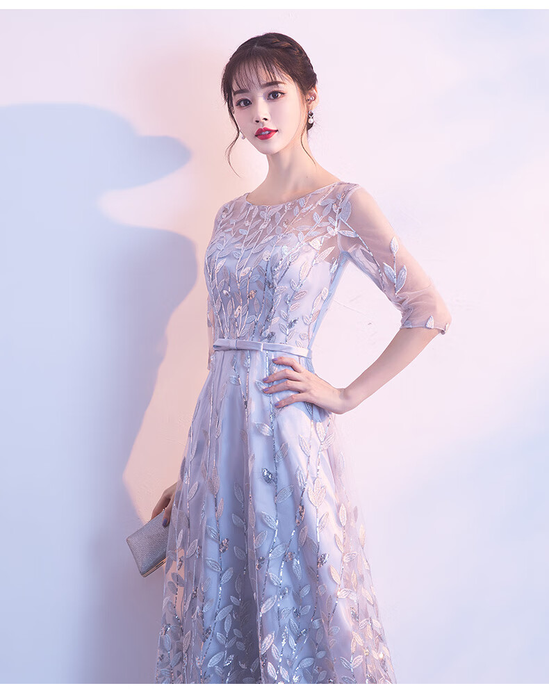 晚会小个子冬季晚礼服气质年会裙女高贵高端大气香槟色主持人鱼尾宴会