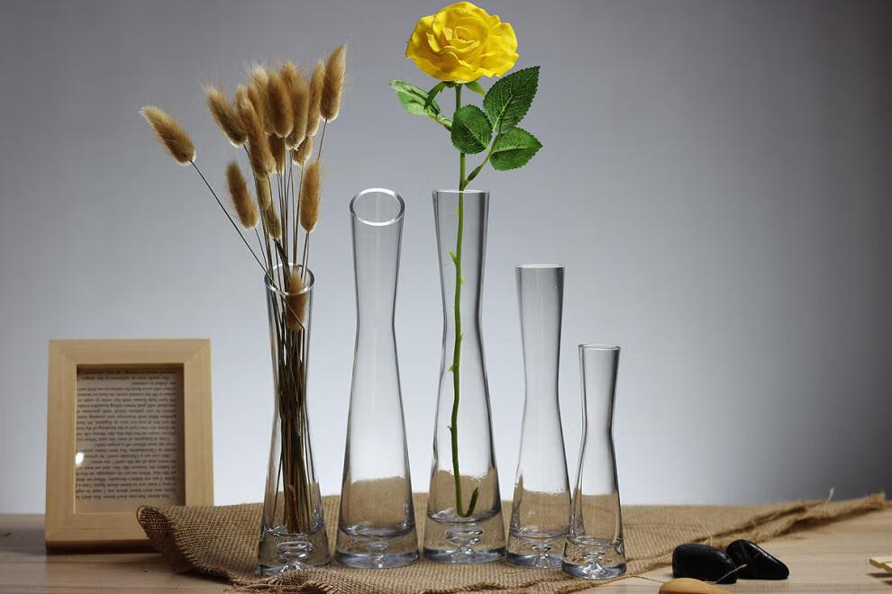 细长小口细长养花细高清新个性透明水培绿萝玻璃小花瓶插花高15cm厚底