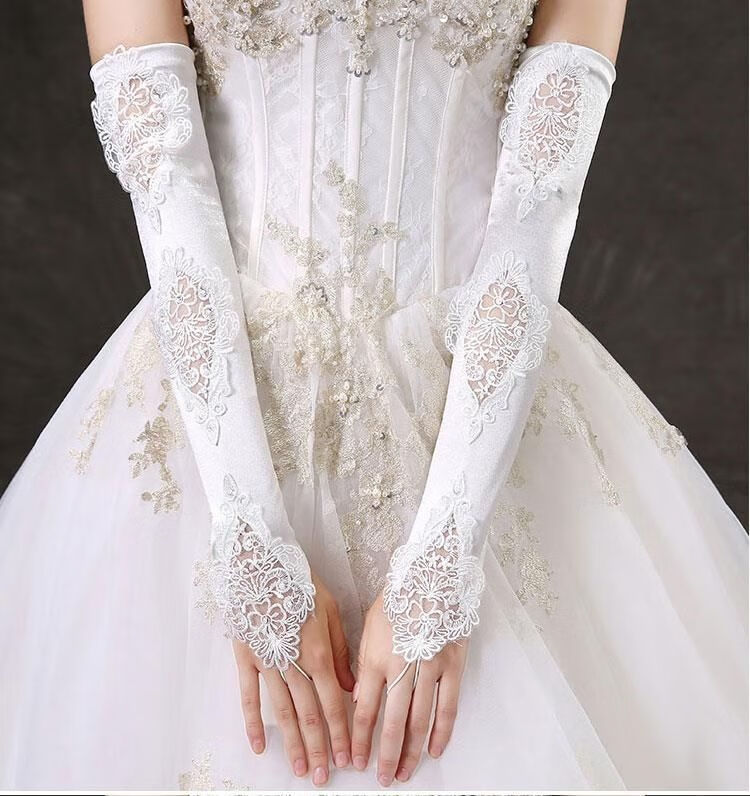 婚纱手套长款纱新娘婚纱手套结婚蕾丝长款2021新款冬季加厚保暖晚礼服