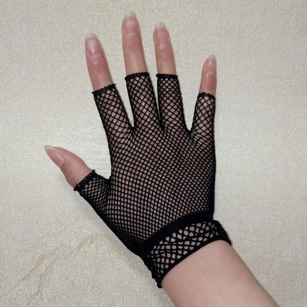 誓从新品春夏时尚渔网蕾丝防晒手套女弹力网眼半指全指表演拍照手套酷