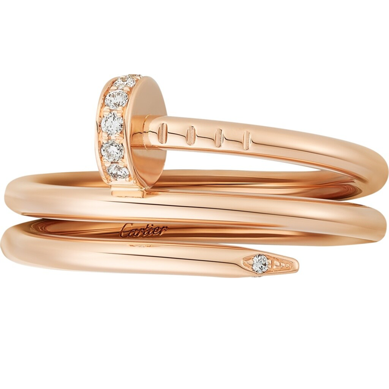 cartier卡地亚juste un clou弹簧钉子形18k玫瑰金镶嵌钻石戒指 58