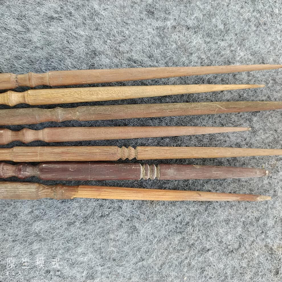 民俗老物件老织布机纺车配件纺线锭子旧篦子刷子梭子机杼茶托道具 铁