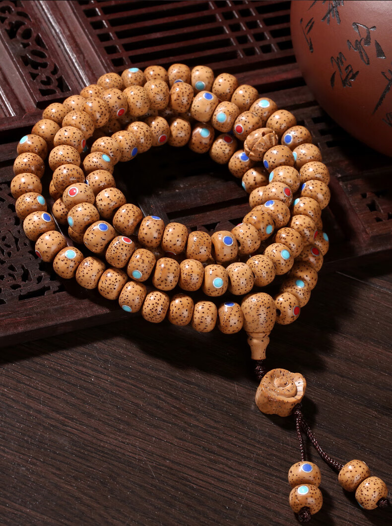 海南老料镶嵌三宝星月菩提陈籽108颗正月原籽男女佛珠念珠镶嵌三宝石