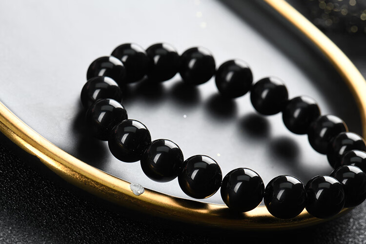 硕熙7a天然黑乌金黑曜石散珠半成品diy手链配貔貅串珠配件包7a乌金8mm