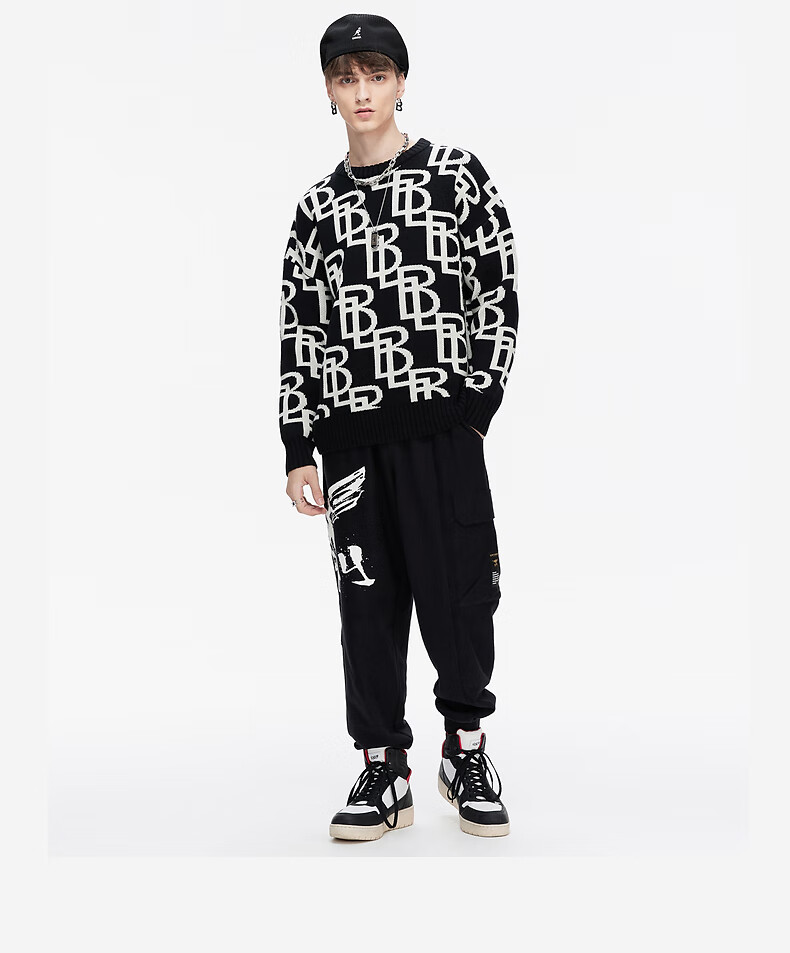 boylondon旗舰2021冬季新款满幅字母针织衫男女外套506002黑色s