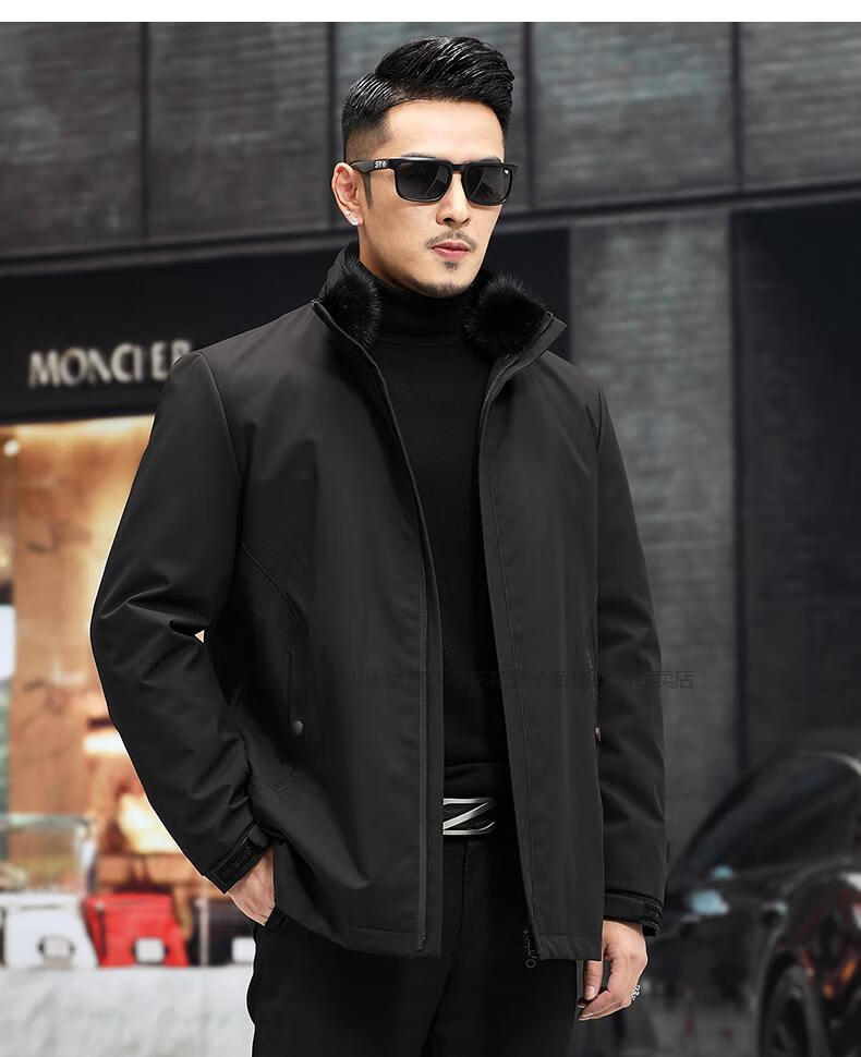 花花公子男装派克服男款皮毛一体尼克服水貂皮大衣爸爸装兔毛内胆皮草