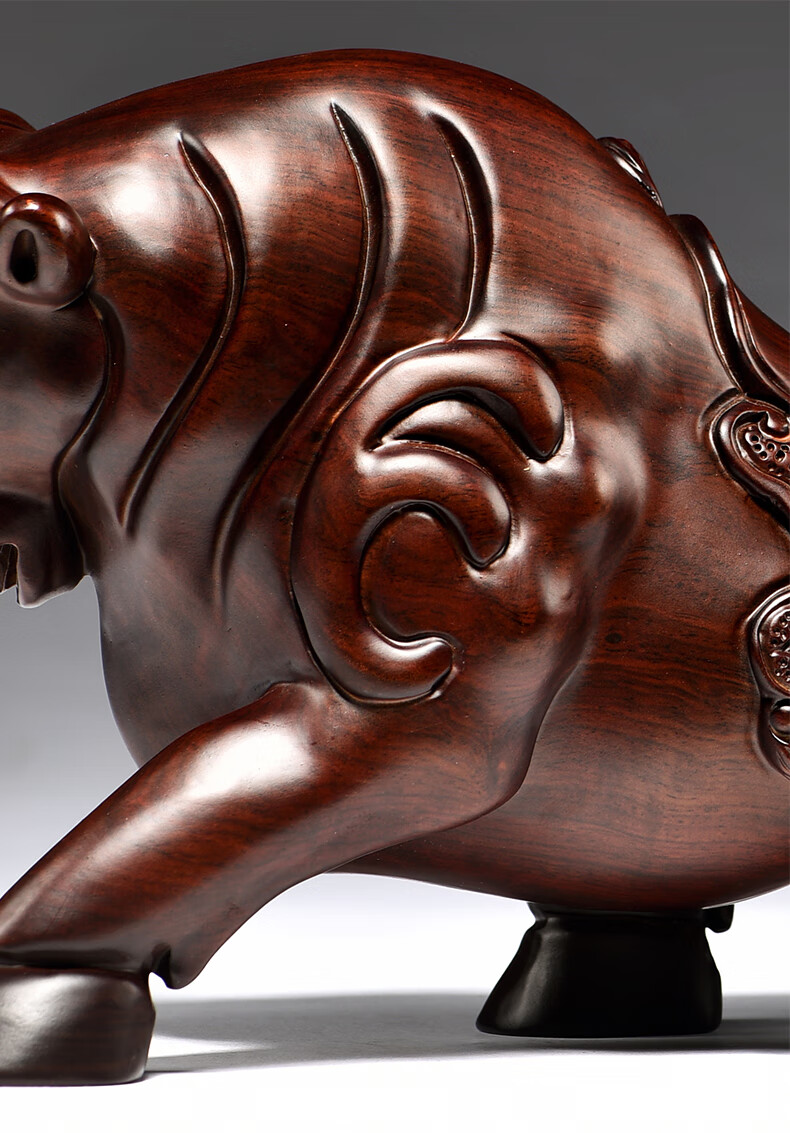 仙莱阁木雕手工精雕华尔街牛摆件生肖牛实木雕刻工艺品家居客厅装饰