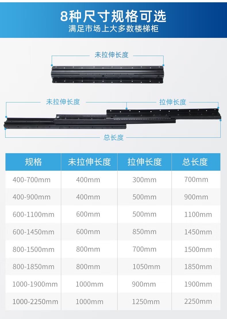 楼梯柜滑轨楼梯底柜滑轨托底轨加强重型轨伸缩抽拉鞋柜导轨道10001900