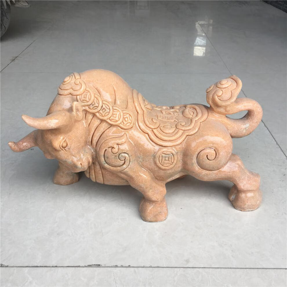 石牛石雕牛石头牛摆件青石卧牛黄牛水牛站立水牛石头摆件 一对长40cm